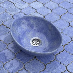 RĘCZNIE ROBIONA BŁĘKITNA OWALNA UMYWALKA