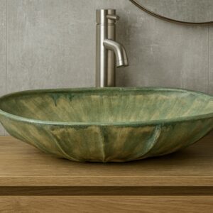Owalna ręcznie formowana umywalka "zielony onyks"