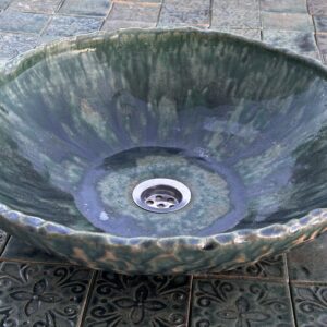 Zielona umywalka ceramiczna ręcznie robiona/ Duża umywalka nablatowa artystyczna